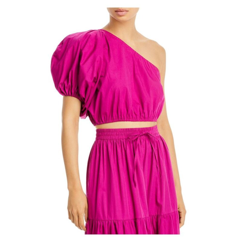 S/W/F Womens Purple Elasticized Pullover Pouf Sleeve Cocktail Crop Top S